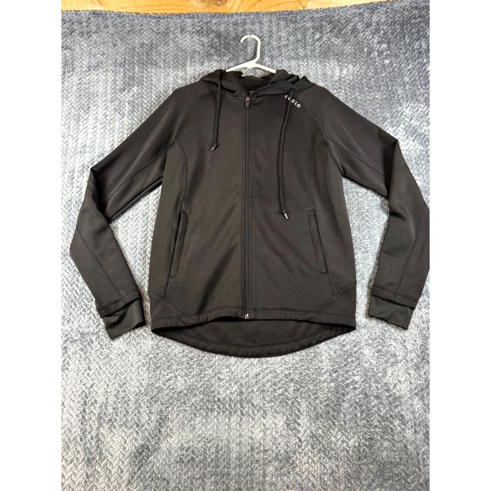 Tesla Running Jacket Mens S Black Drawstring Waist Performance Full Zip Hooded